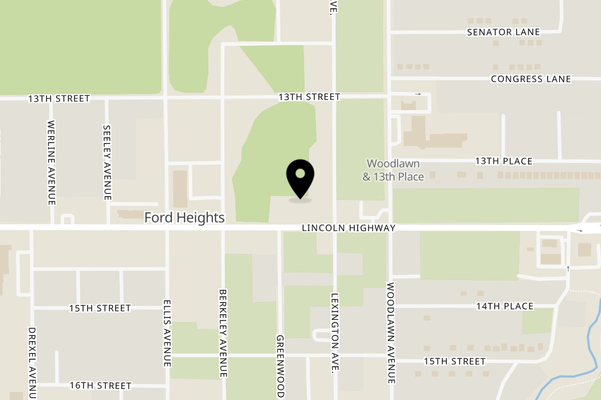 Map showing the location of Elite Jerk Restaurant on 1207 14th St in Ford Heights